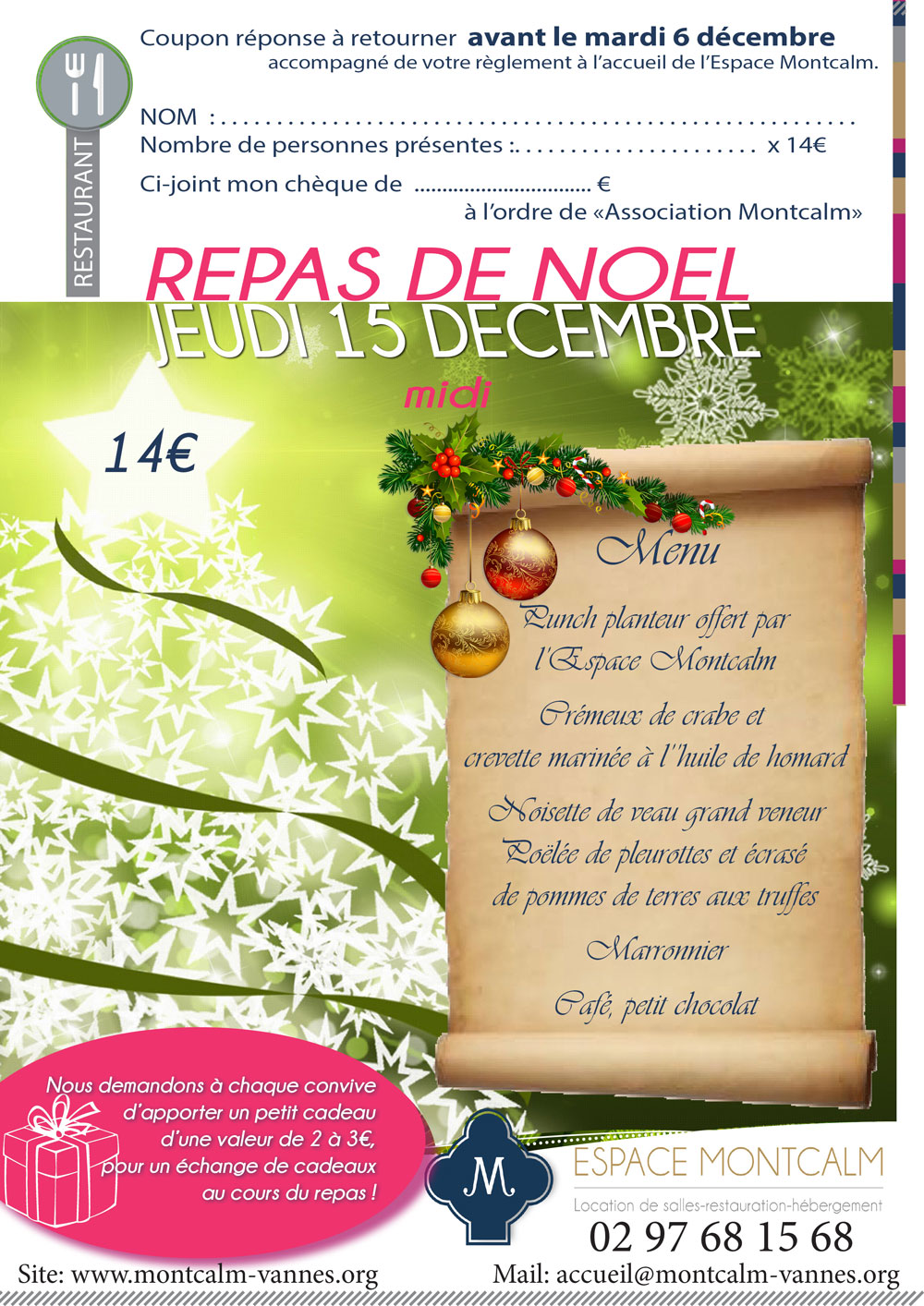 Repas de Noël : Repas festif COMPLET - Espace Montcalm